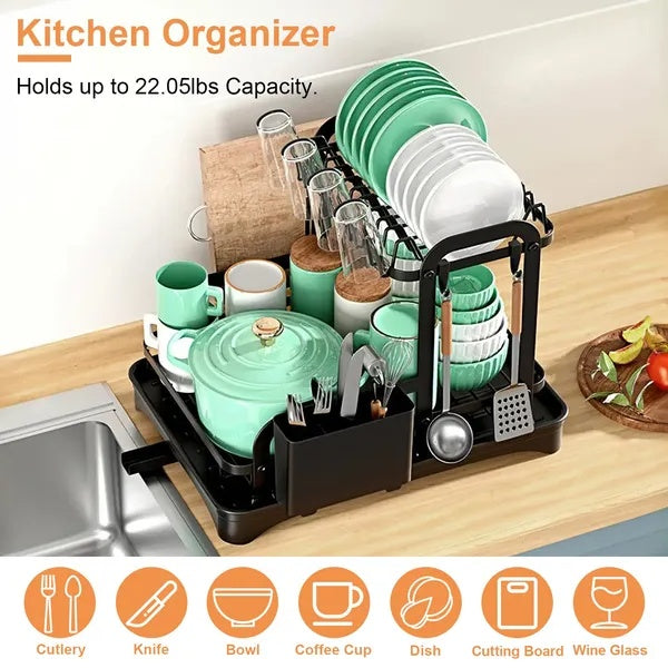 2-Tier Dish Drying Rack For Kitchen Counter Space Saving Rustproof Dish Rack